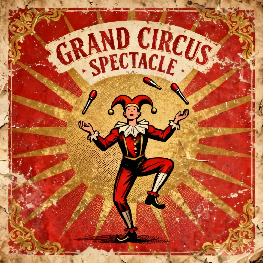 AI vintage circus jester poster design