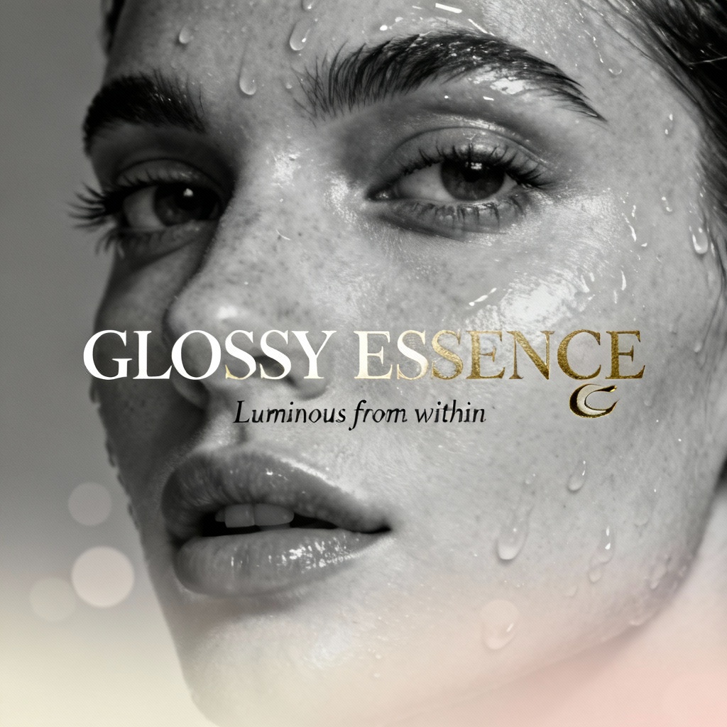 AI beauty editorial closeup with glossy skin and poetic layout