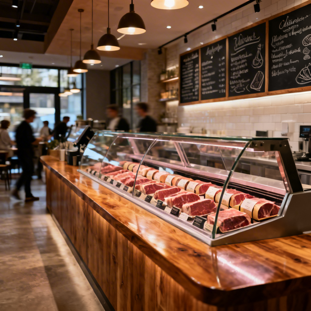 AI butcher shop counter interior image