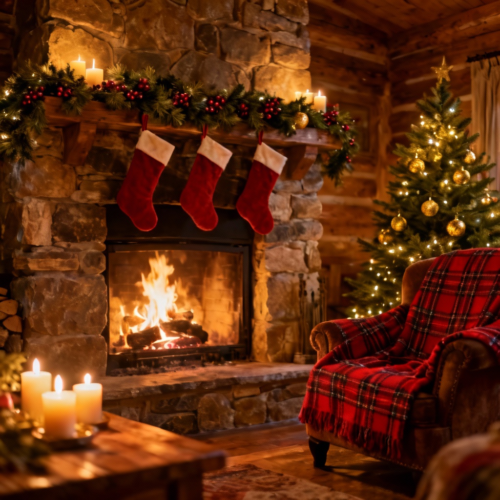 AI Cozy Fireplace Christmas Wallpaper 4K