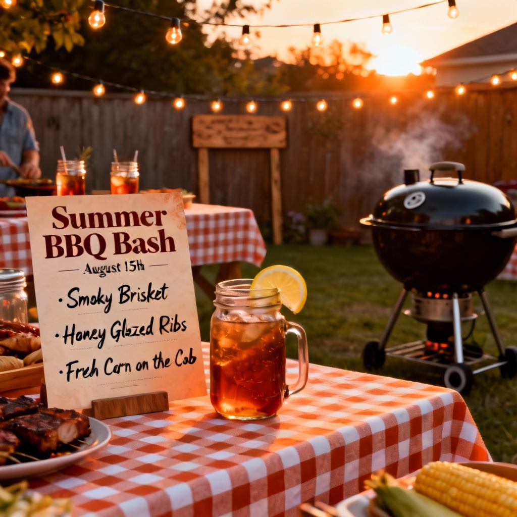 AI rustic backyard bbq party design