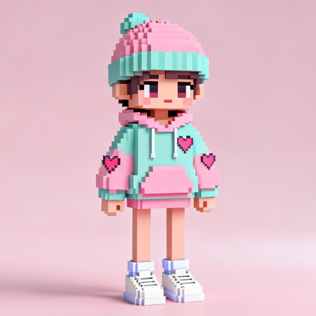 AI cute pastel hoodie Minecraft skin with kawaii details
