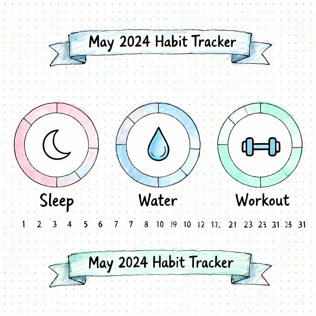 AI bullet journal habit tracker with pastel progress rings