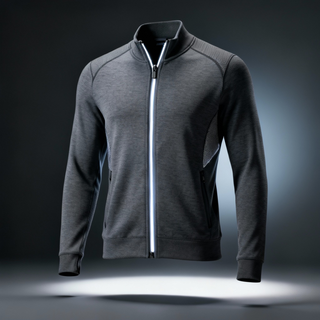 AI modern tech-knit zip cardigan with mesh panels