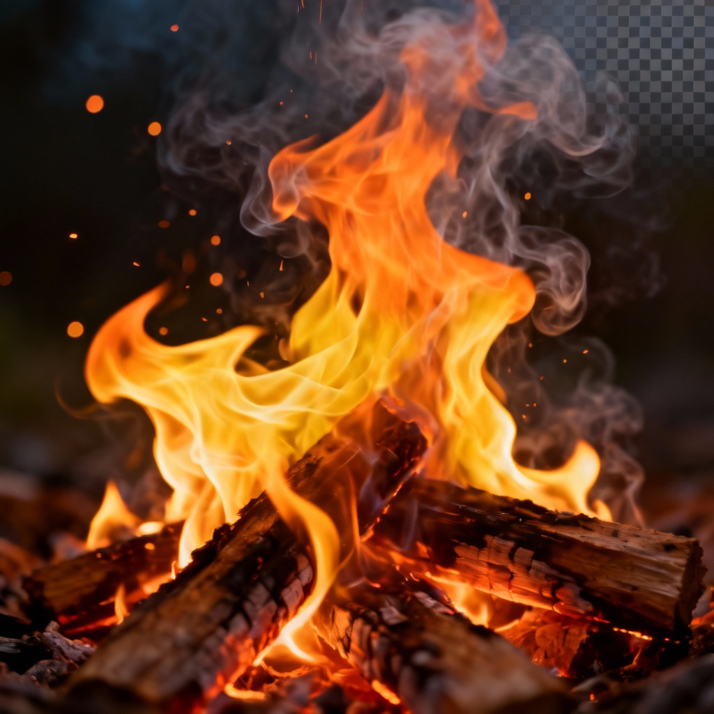 Realistic campfire flame PNG overlay with transparent background