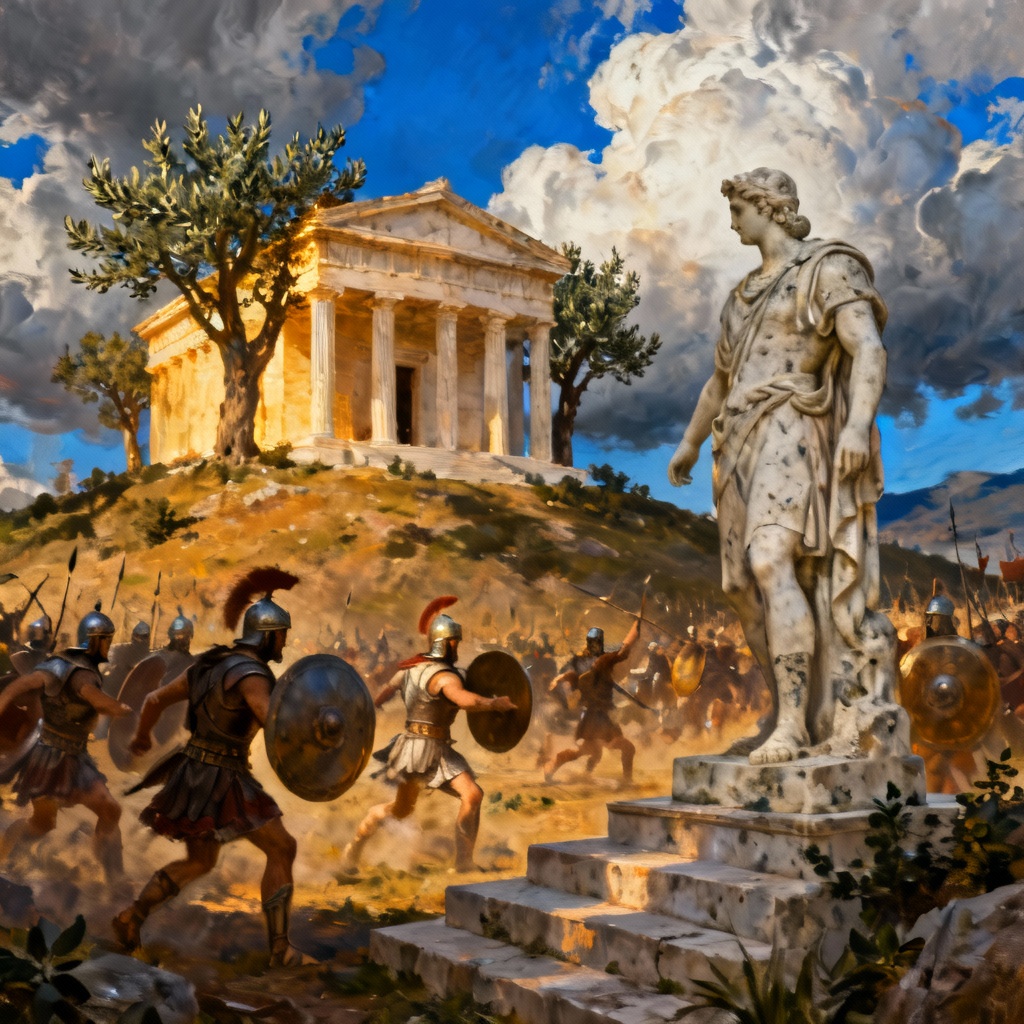 AI Greek Mythic Battlefield Scene