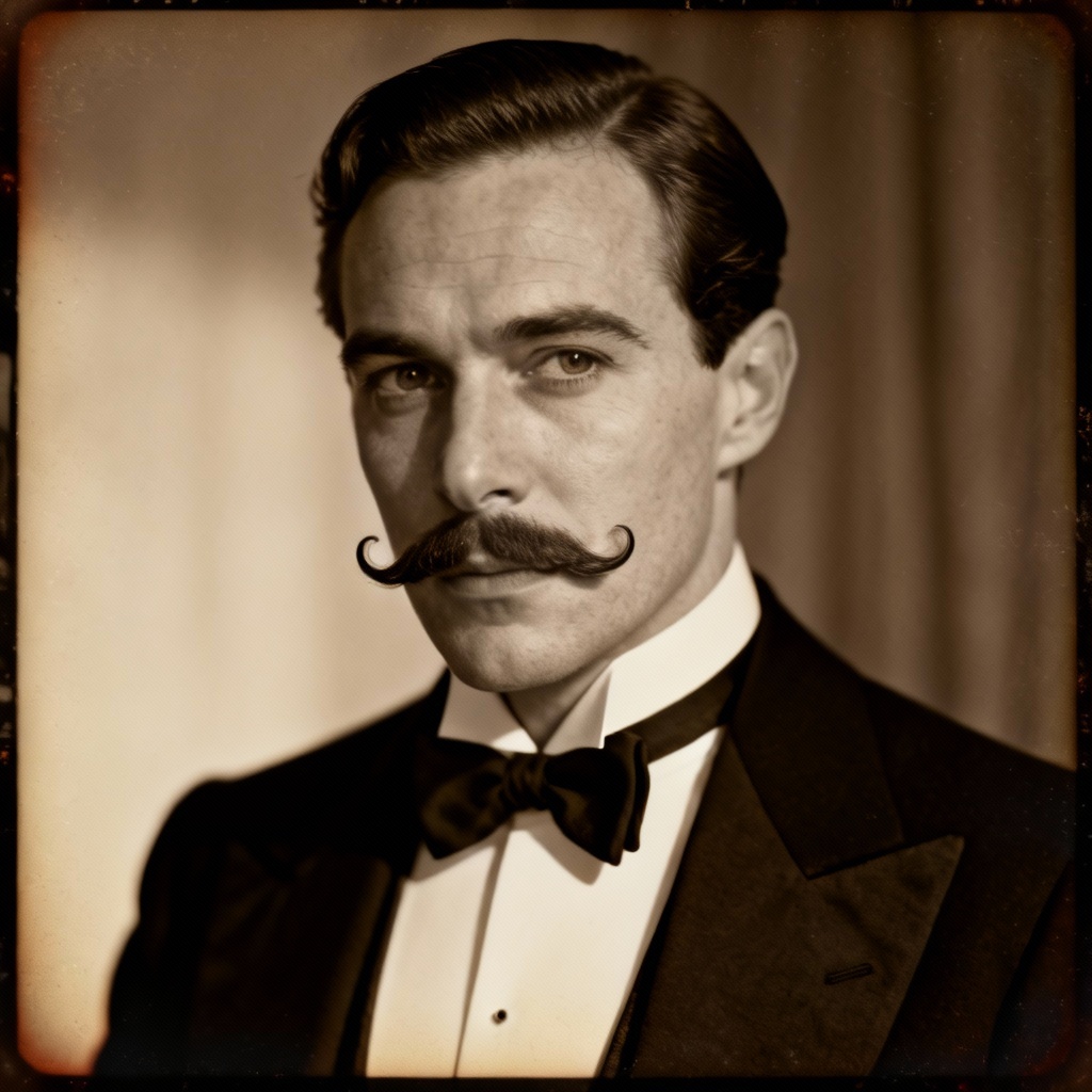 1920s gentleman English mustache try on