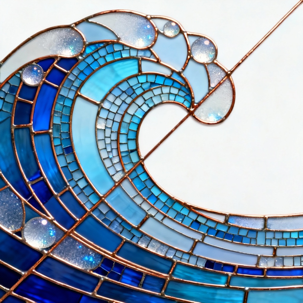 AI ocean wave mosaic stained glass pattern