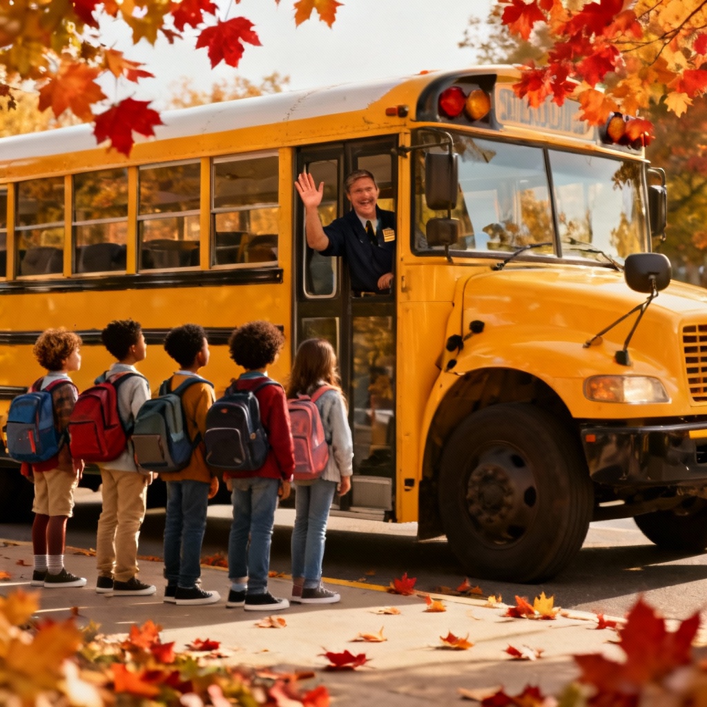 AI scene of schoolchildren at a bus stop