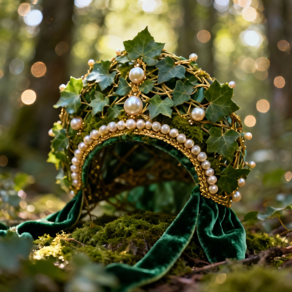 AI fantasy forest kokoshnik with leaves and pearls