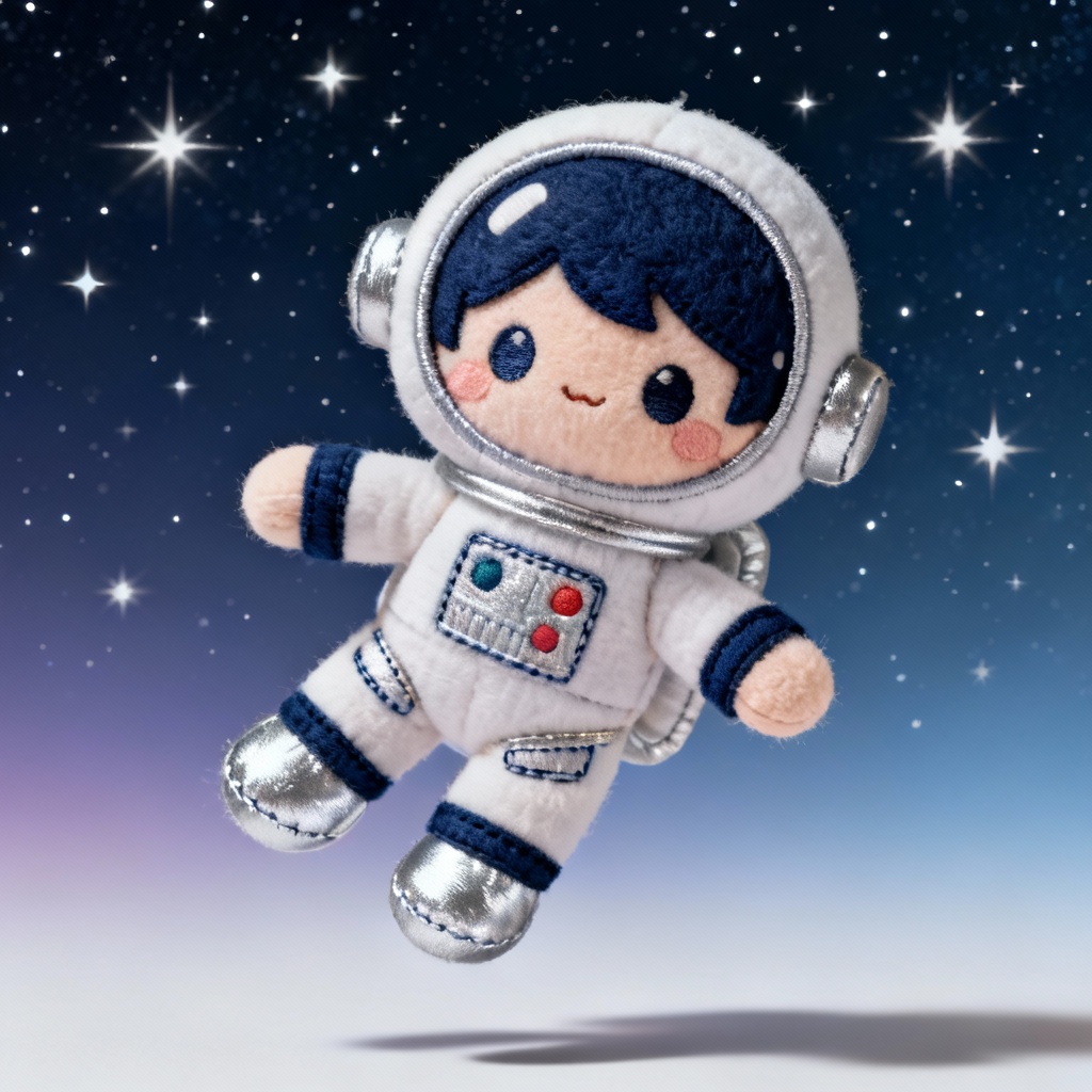 AI chibi astronaut plush figure with felt suit