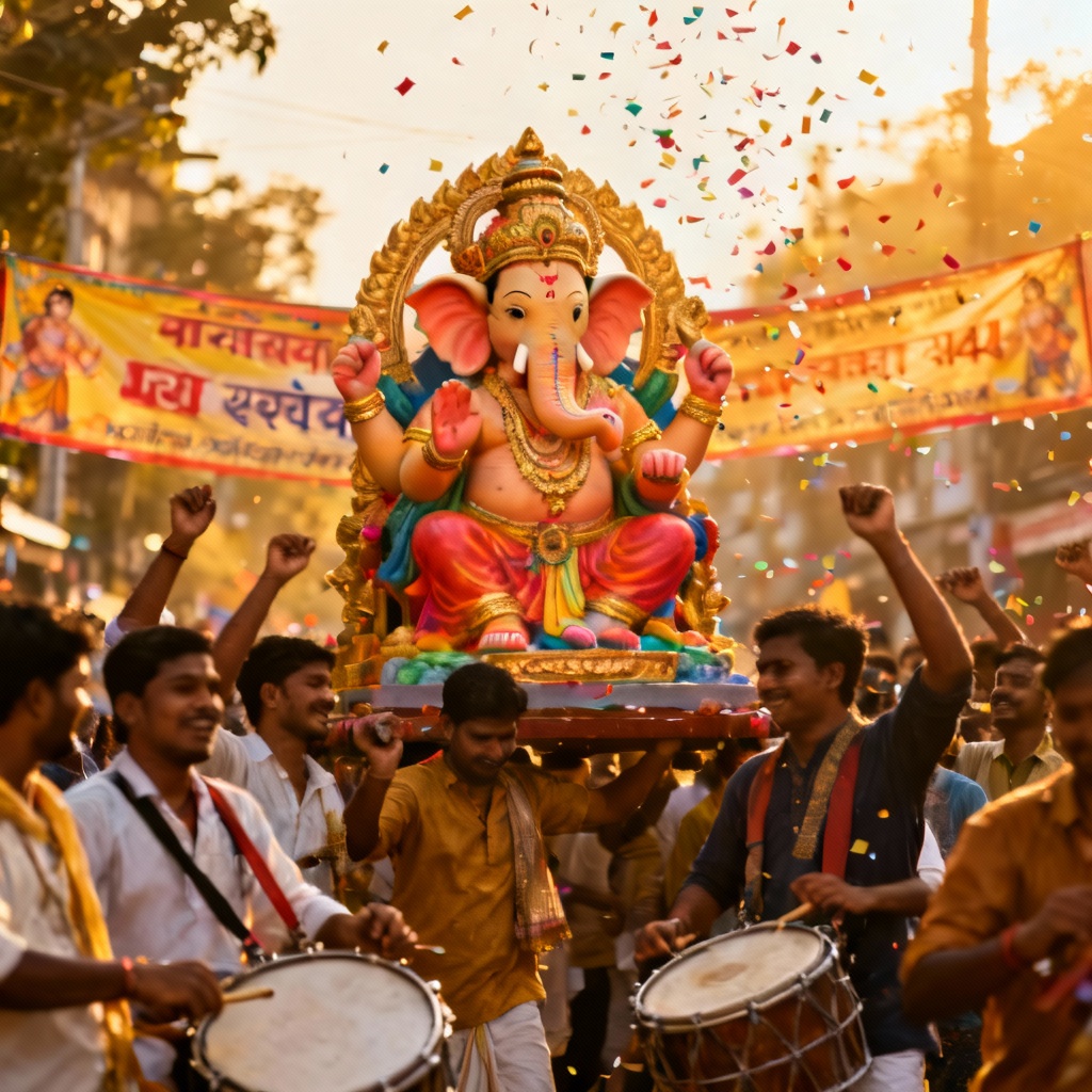 AI Ganesh Chaturthi immersion procession with crowd