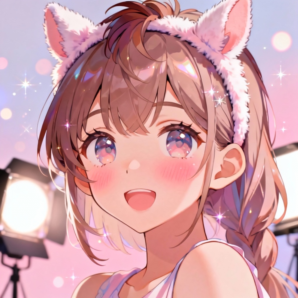 AI portrait featuring kawaii cute horse ears headband in pastel style