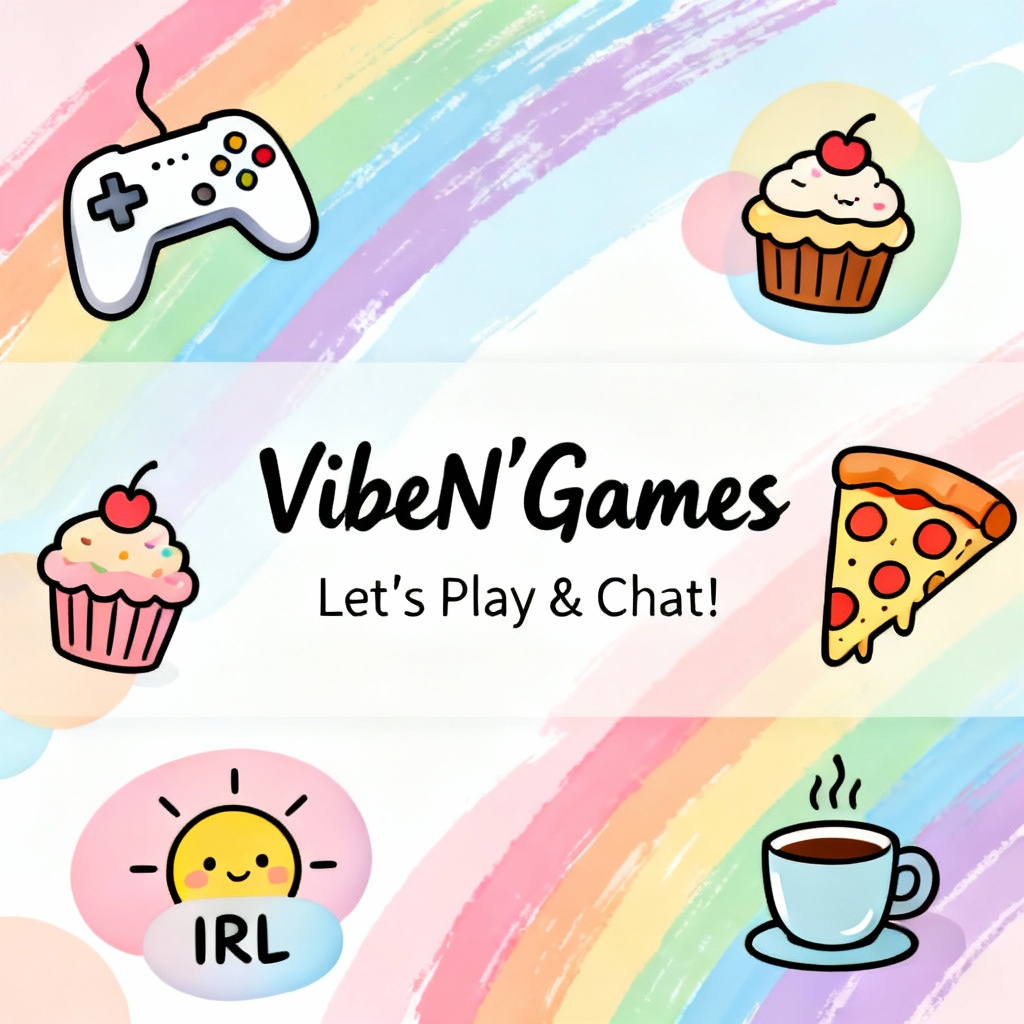 Kawaii chibi Twitch banner for variety streamer with pastel doodles