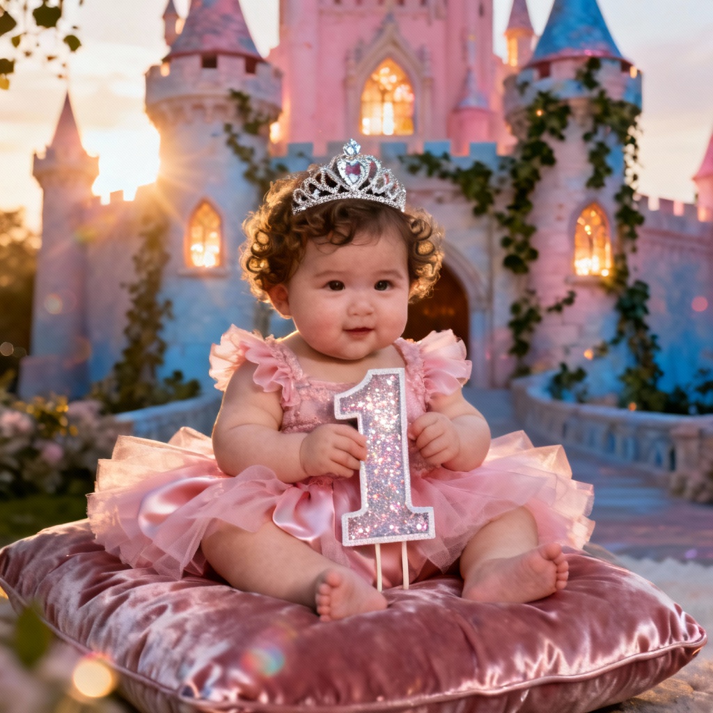 AI Princess Baby Birthday Photo
