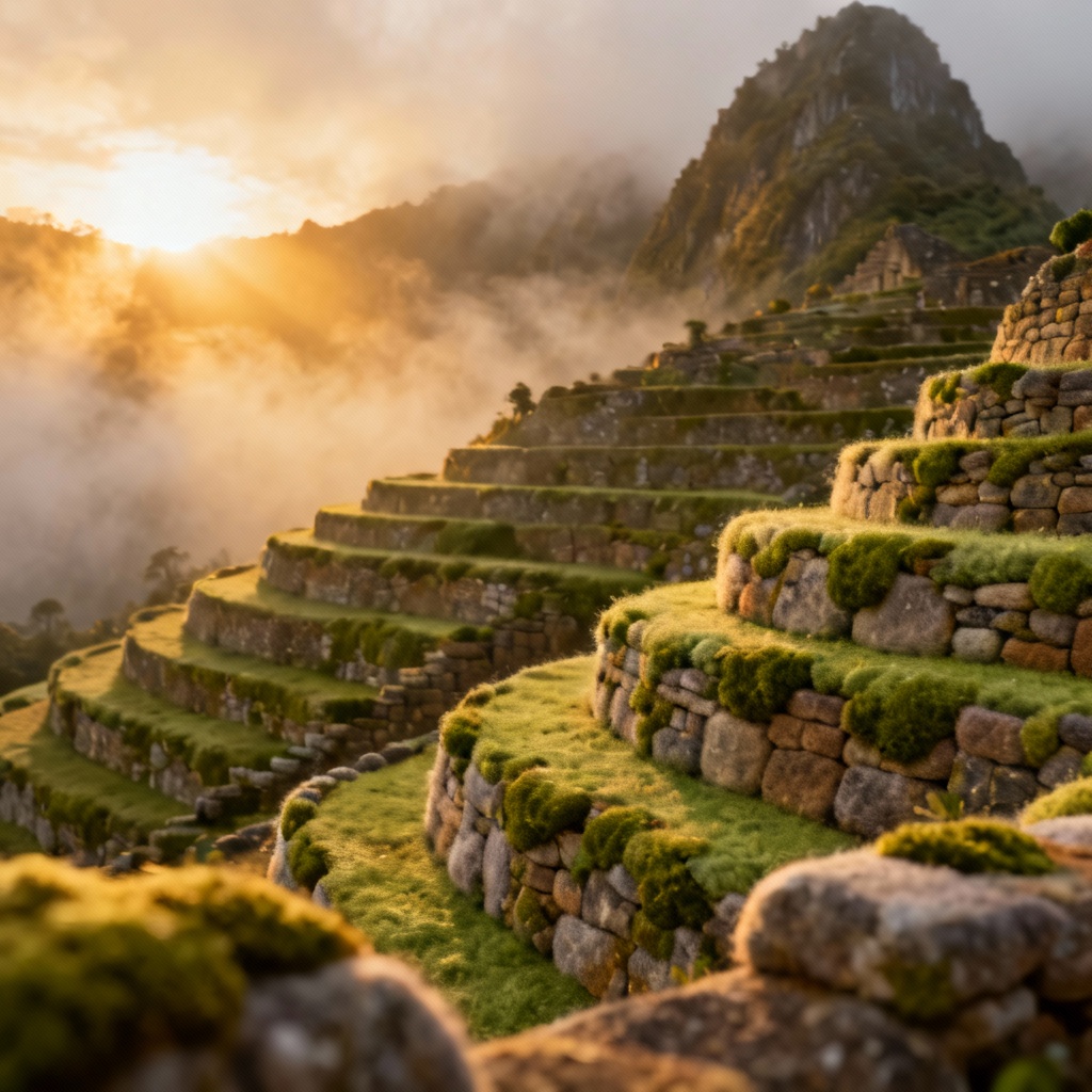 AI felted Machu Picchu with wool fiber texture