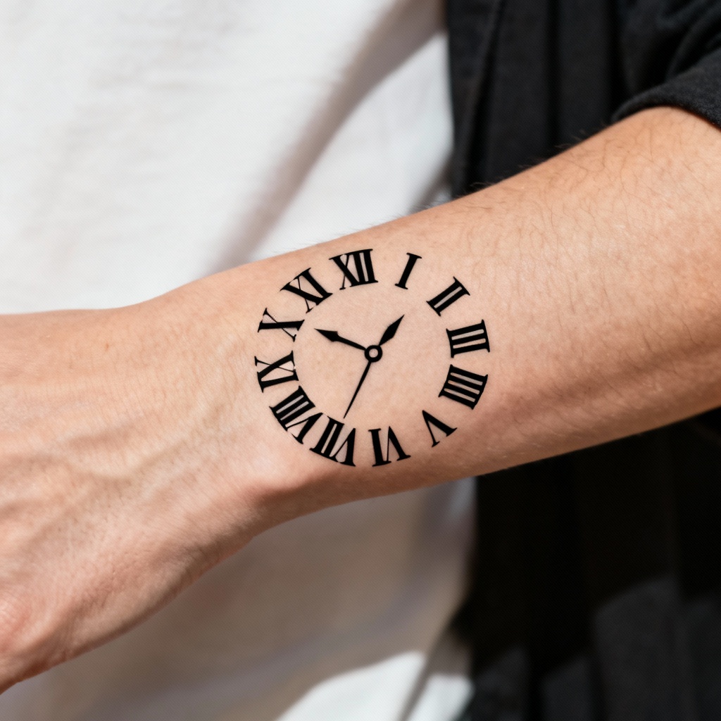 AI wrist lettering tattoo with Roman numerals