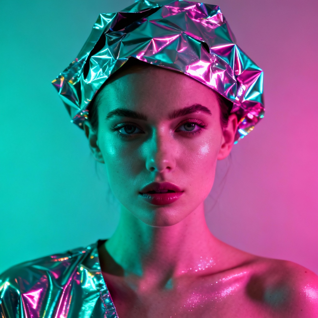 AI duotone portrait with holographic textures