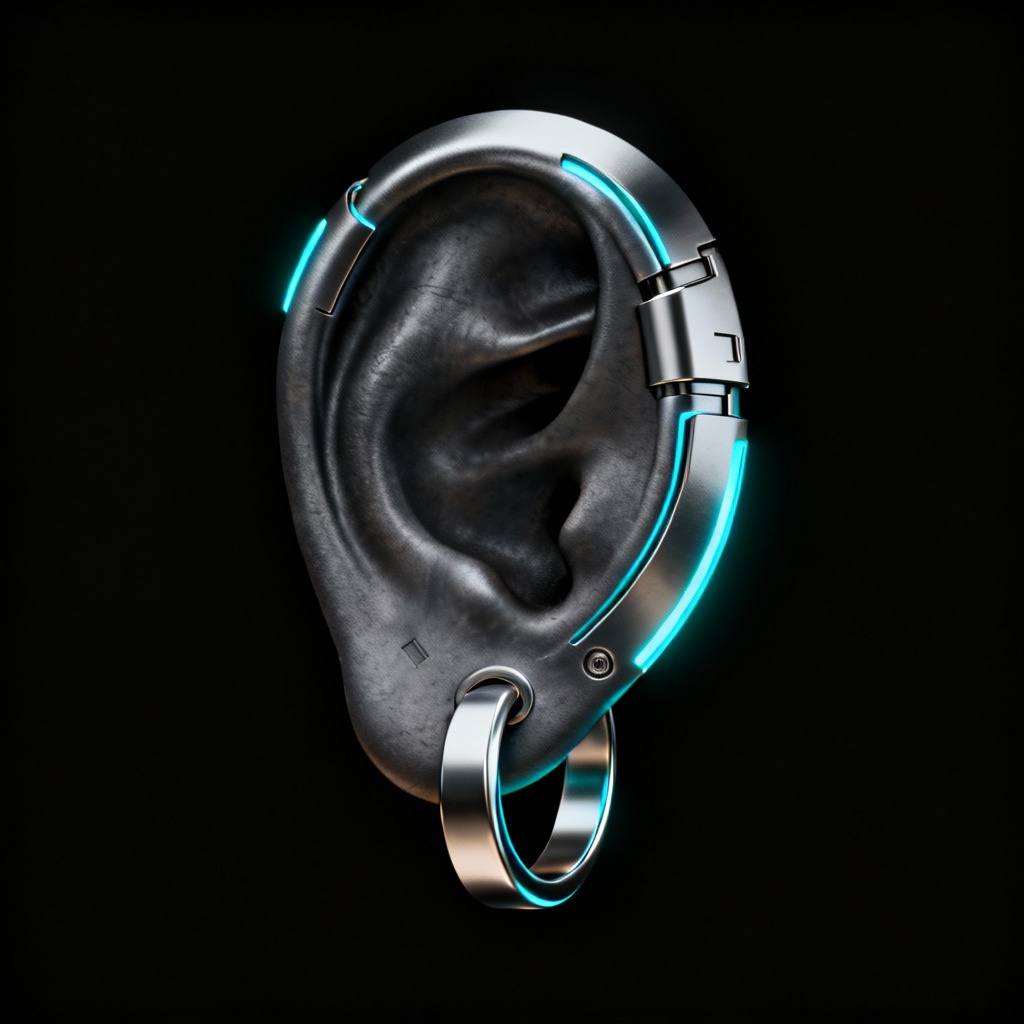 AI cyberpunk titanium ear armor cuff