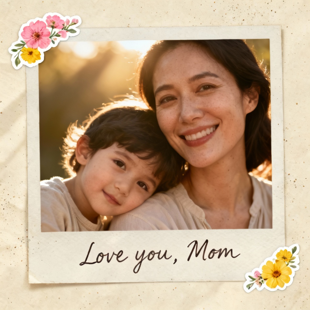 Vintage photo frame Mother's Day card with warm film look