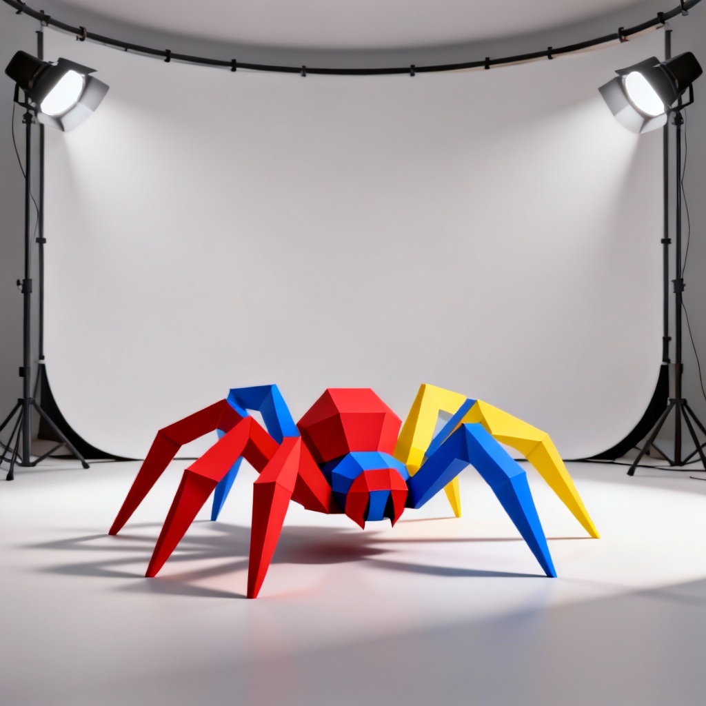 Low-poly 3D spider model in studio lighting