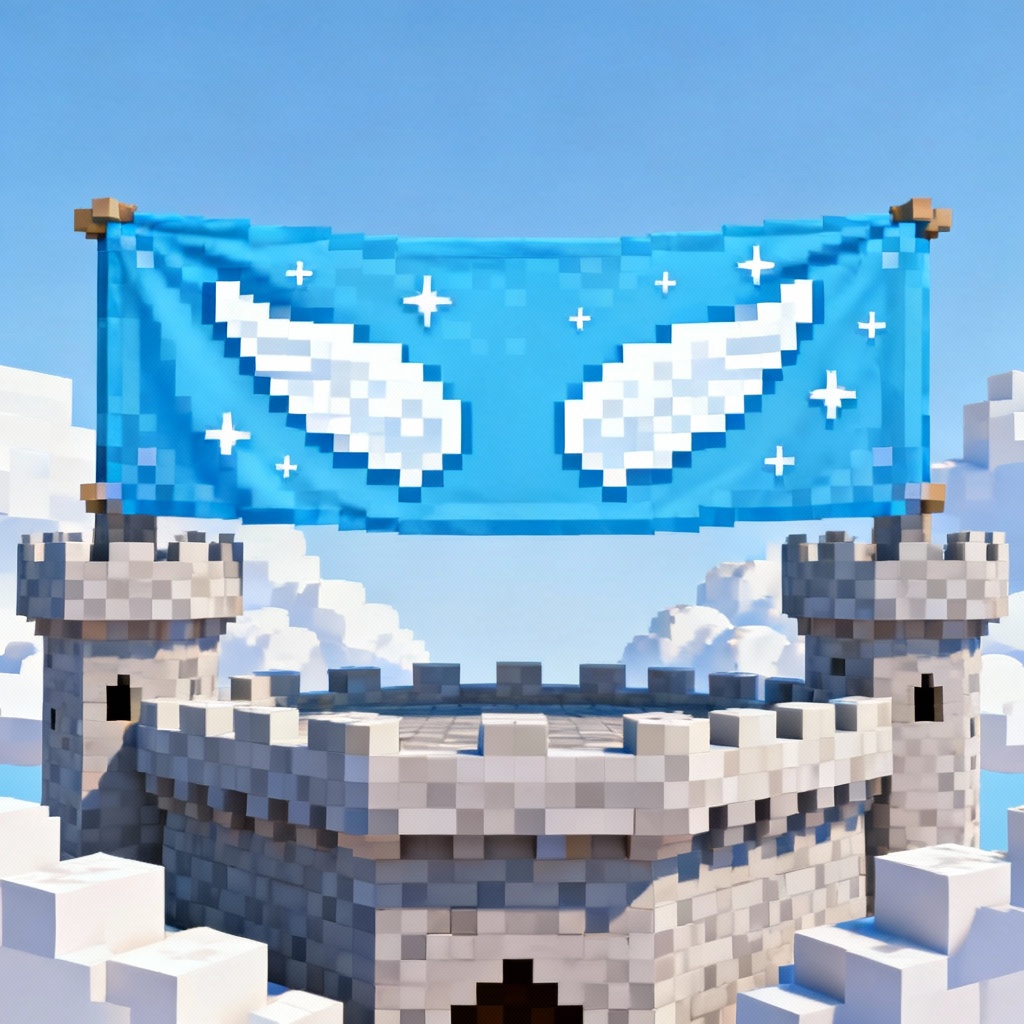 AI Minecraft banner with azure sky kingdom wings and star
