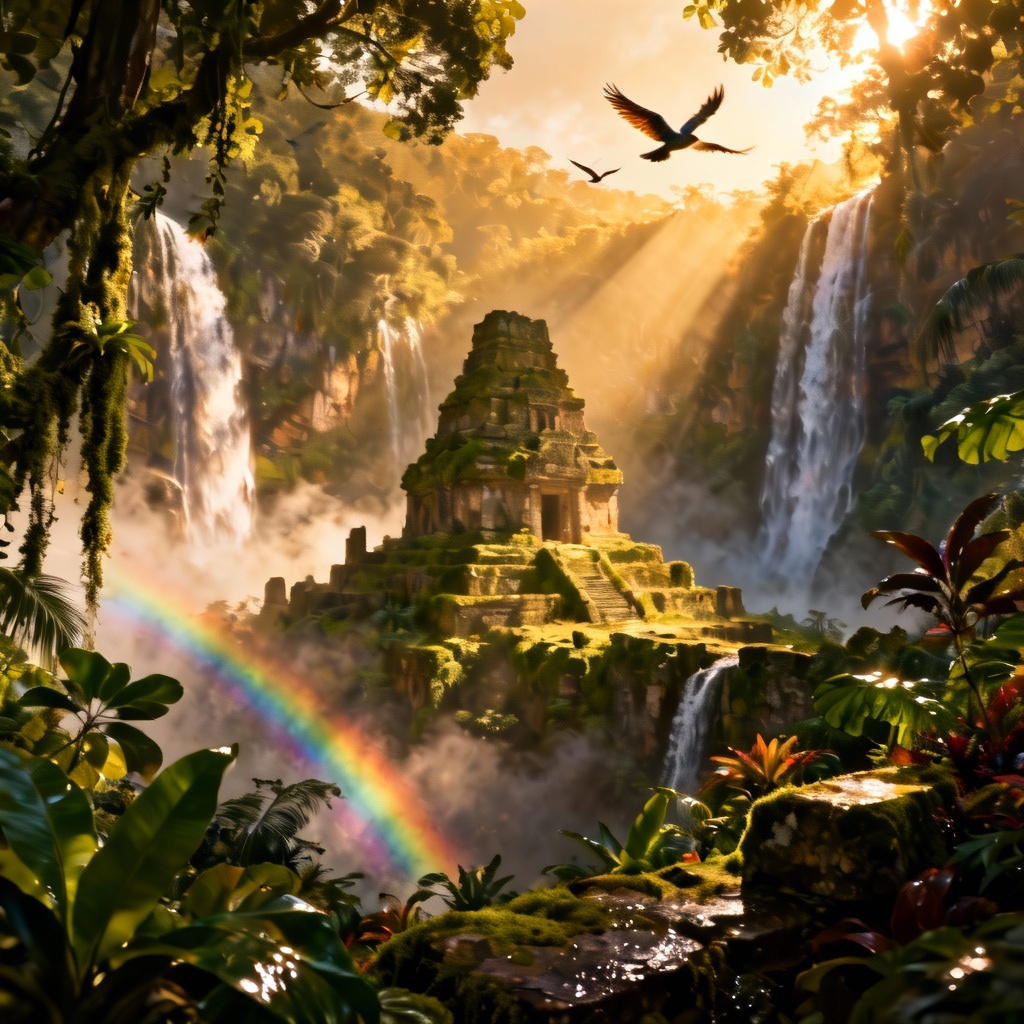AI Epic Jungle Temple with Waterfalls