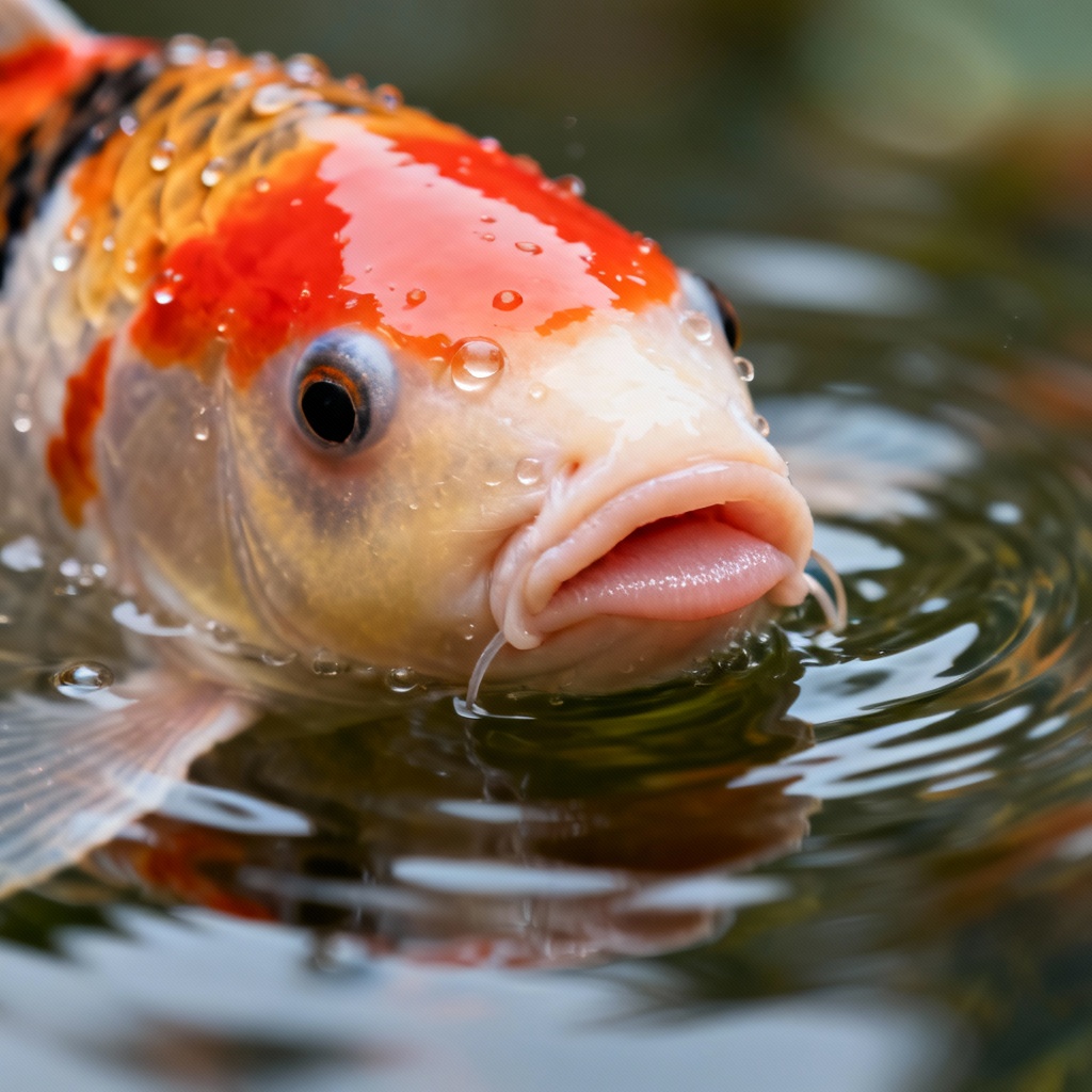 AI macro close-up of koi fish lips underwater