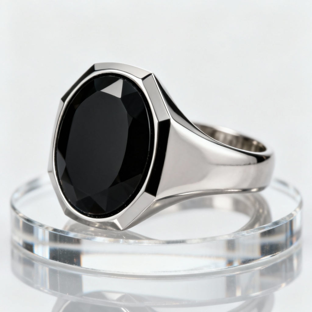 AI men’s platinum onyx signet ring