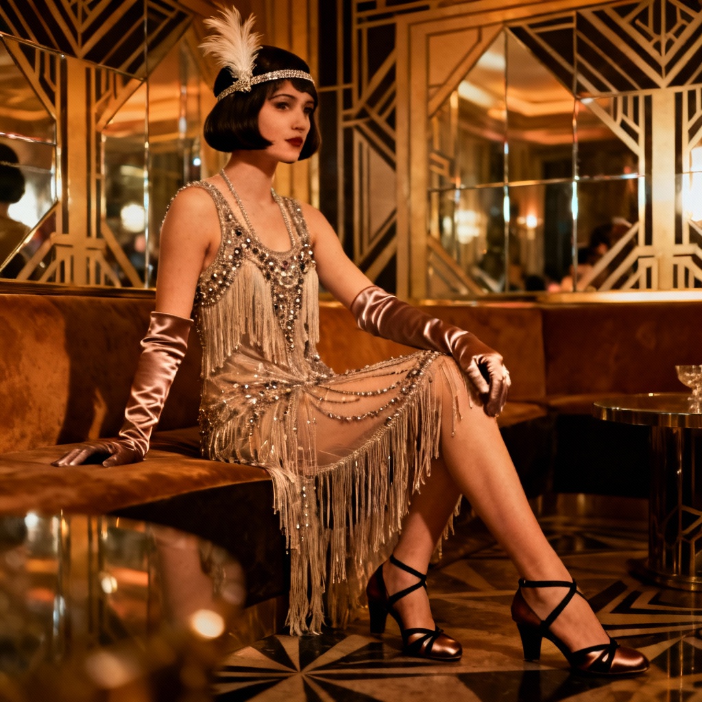 AI 1920s flapper outfit with beaded fringe and headband