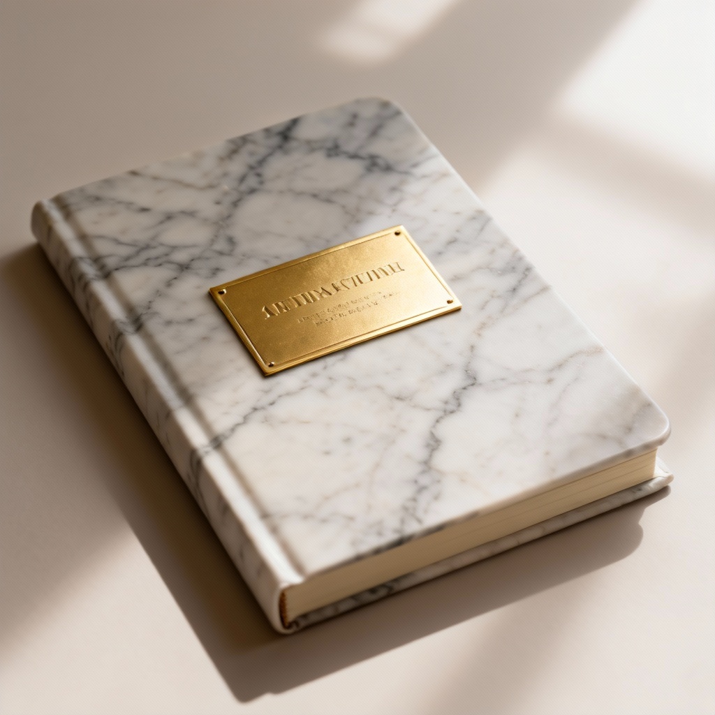 Minimal marble notebook cover with gold title