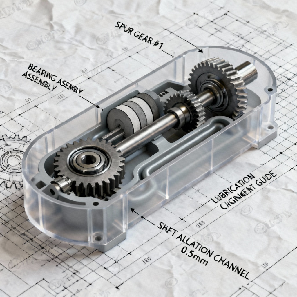 AI precision gear train cutaway diagram