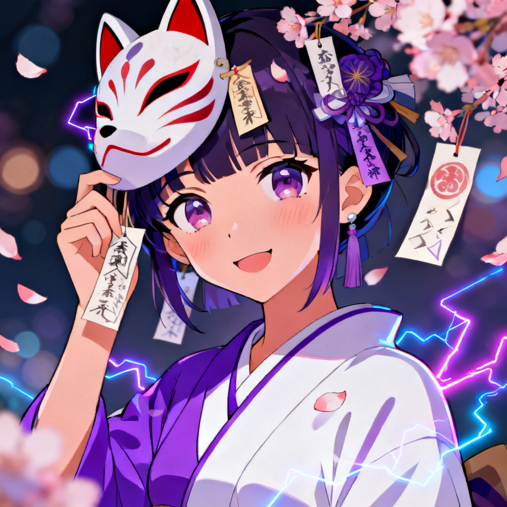 AI Genshin OC portrait of an Inazuma Electro shrine maiden