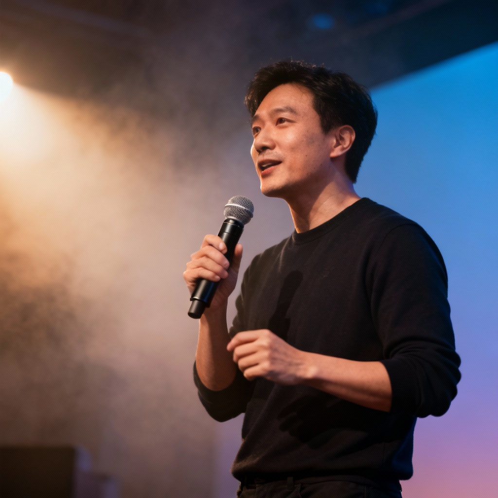AI startup founder pitching on stage