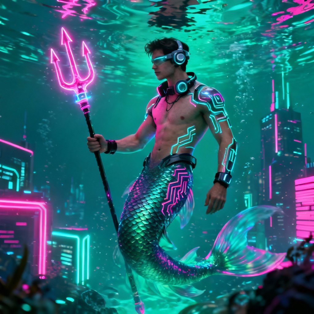 AI Cyberpunk Male Mermaid
