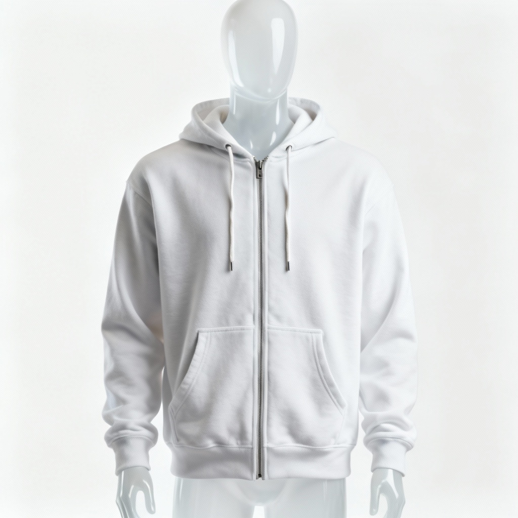 Zip hoodie mockup on ghost mannequin white background