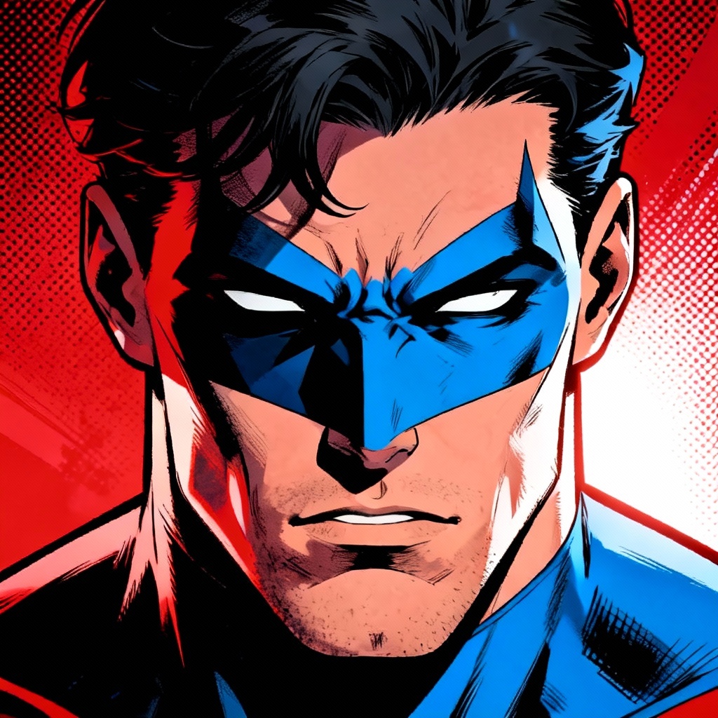 AI cel shaded comic hero portrait with bold outlines