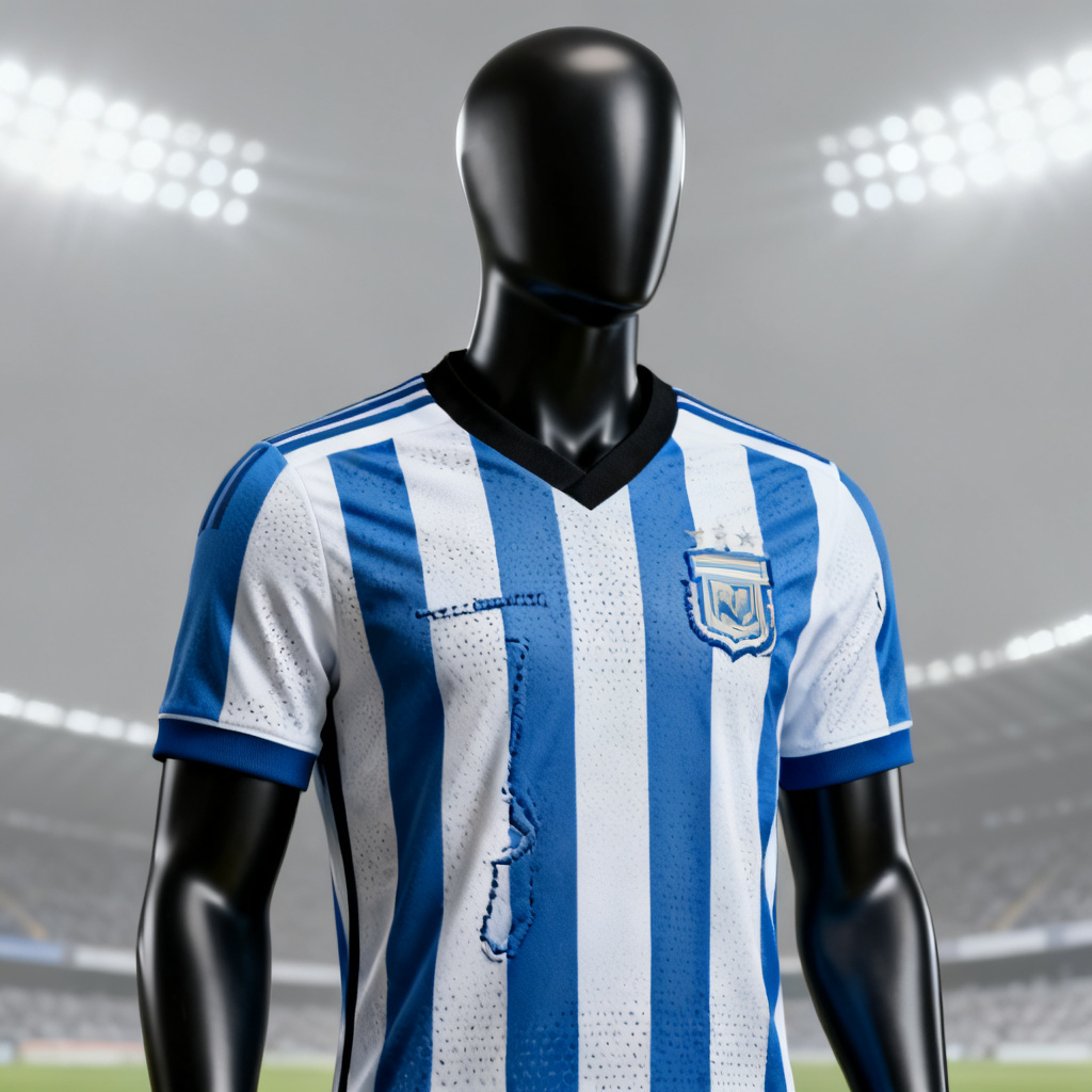 AI Argentina jersey mockup on mannequin with blue and white stripes
