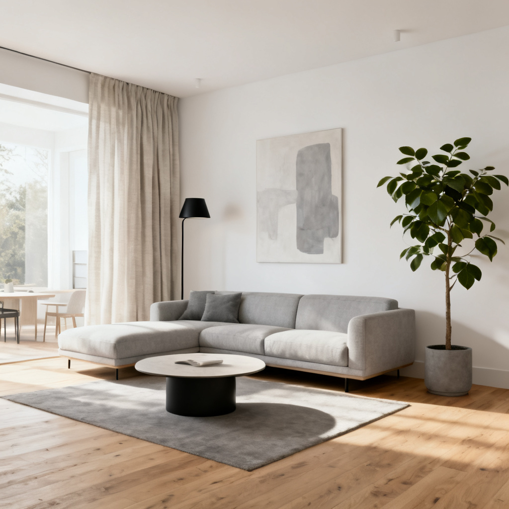 AI Scandinavian living room design with neutral palette