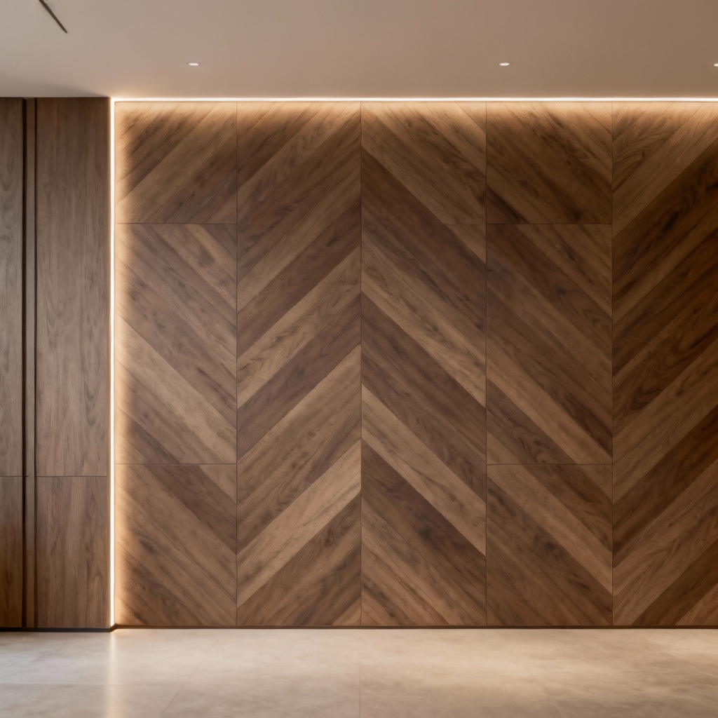AI generated smoked oak chevron panel wooden wall