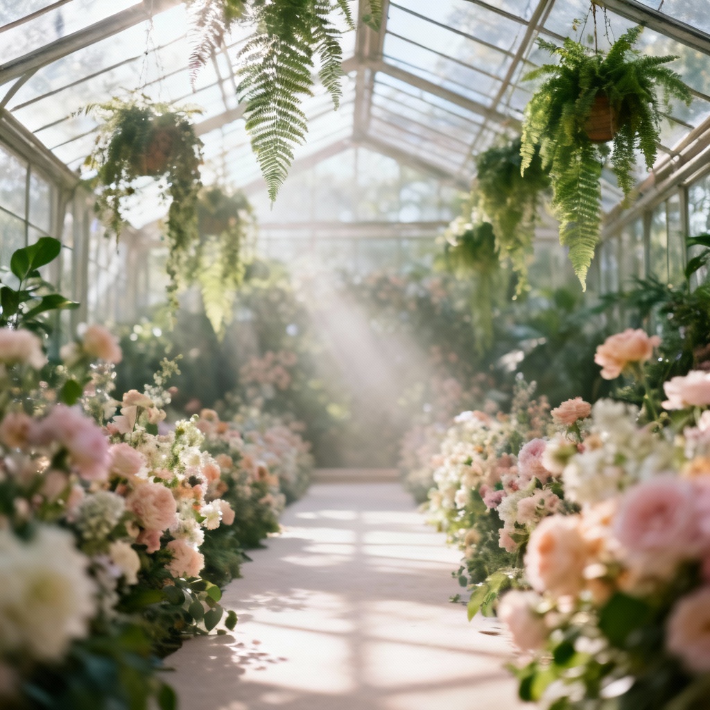 AI indoor garden conservatory wedding scene