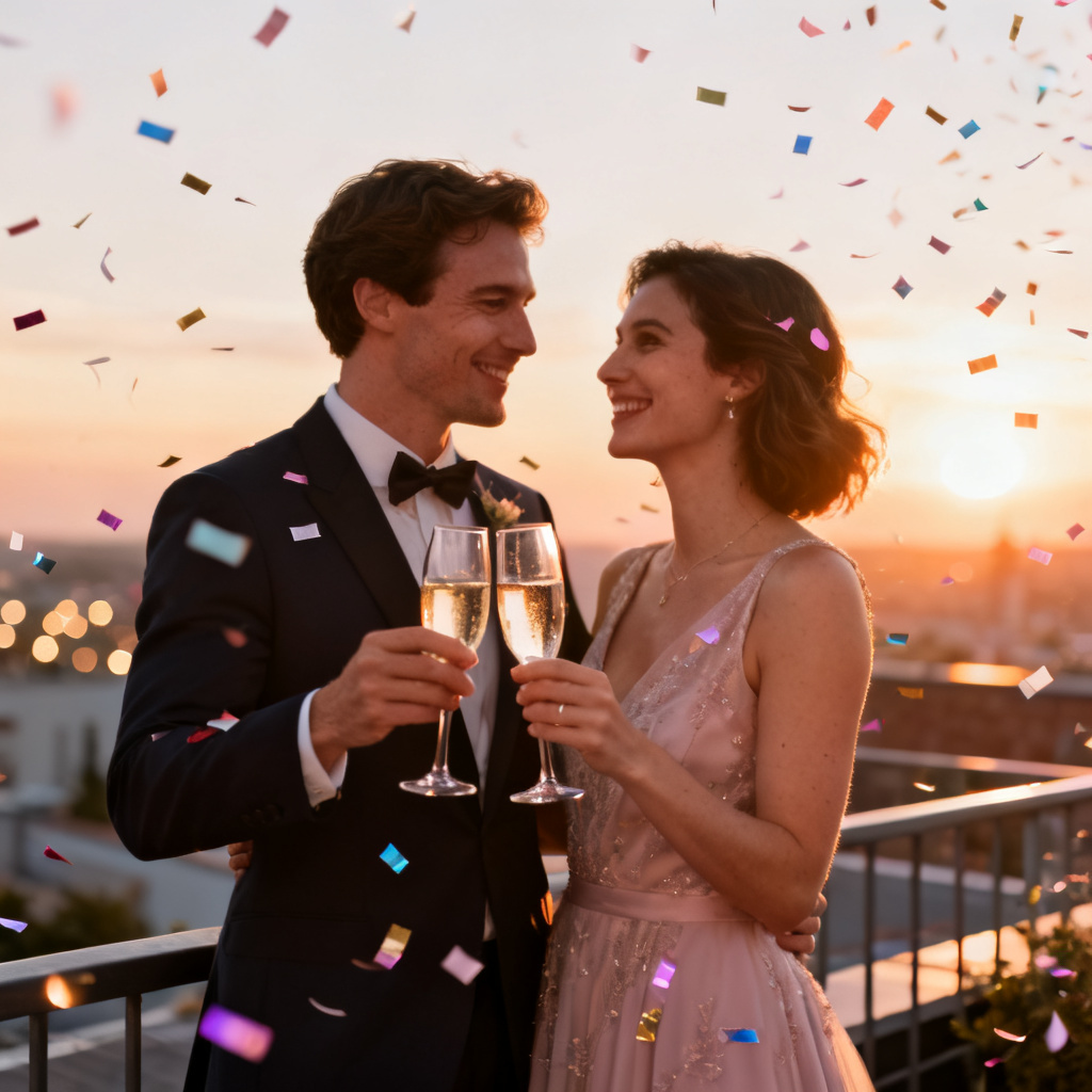 AI couple anniversary portrait at sunset
