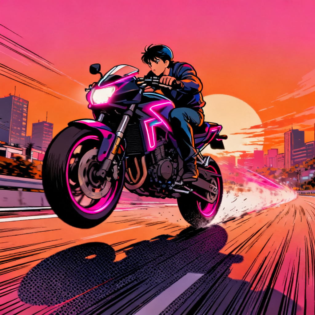 AI retro anime motorcycle run cycle