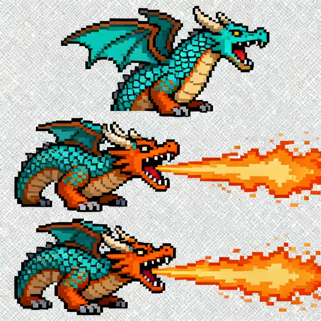 AI 16-bit dragon boss attack animation sprite