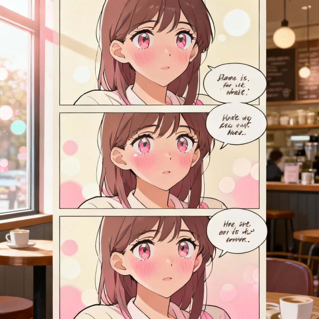 AI webtoon-style romantic café scene in vertical format