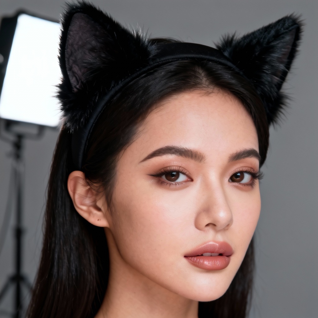 Realistic cat ear headband portrait
