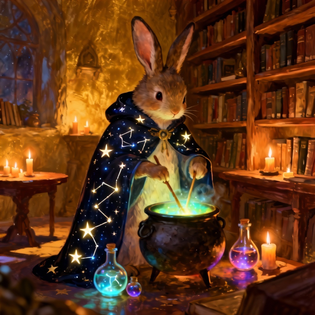 AI fantasy rabbit wizard character