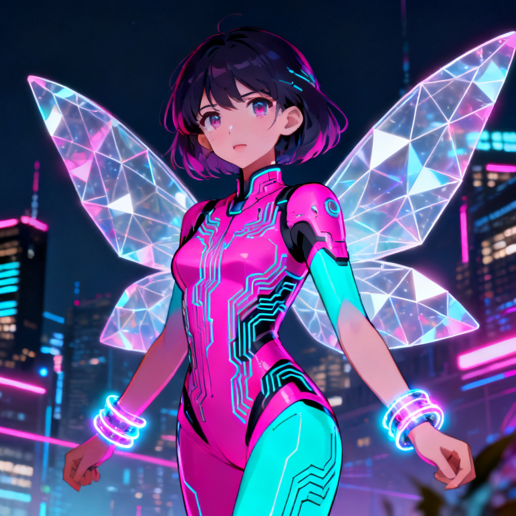 AI Winx OC tech fairy with neon holographic wings