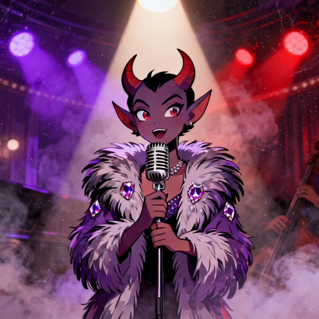 AI Hazbin Hotel OC jazz singer in smoky club