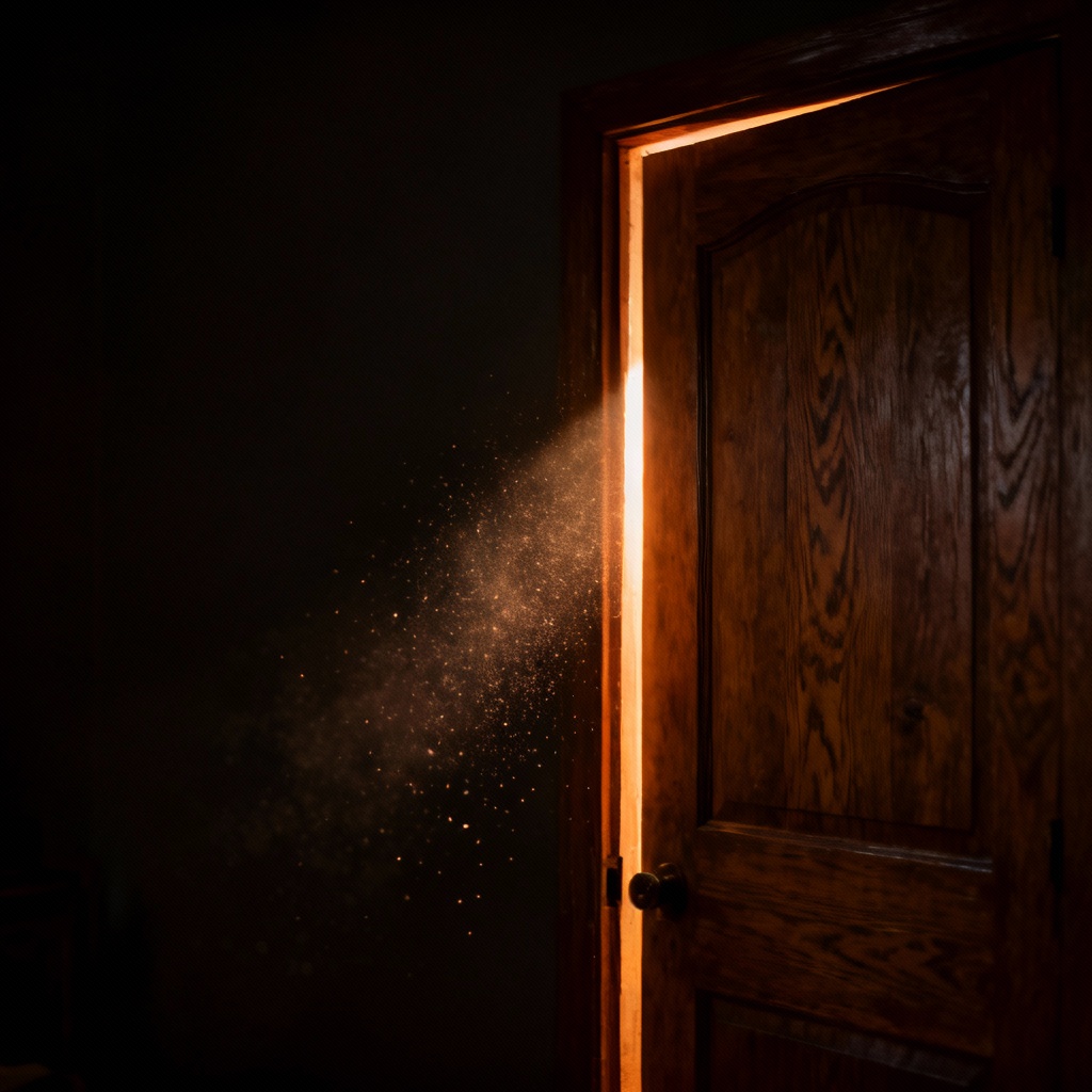 AI suspense door ajar with cinematic light